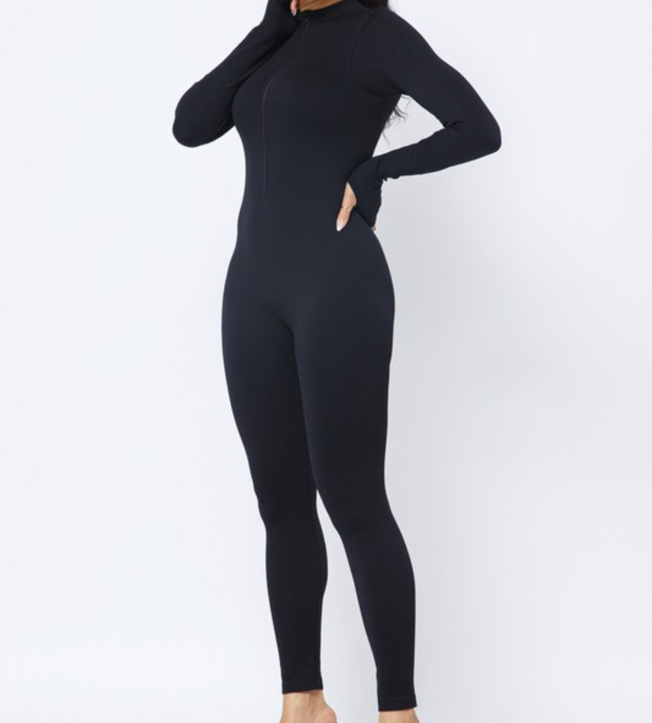 Front Zipper Mock Neck Catsuit